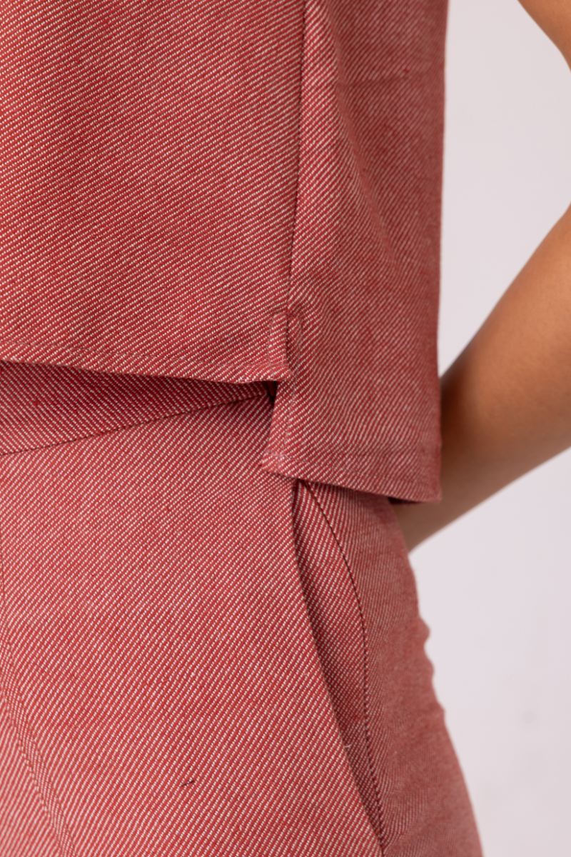 Kifli Red Handwoven Denim Top cotton by The Summer House in red color for women Worldwide