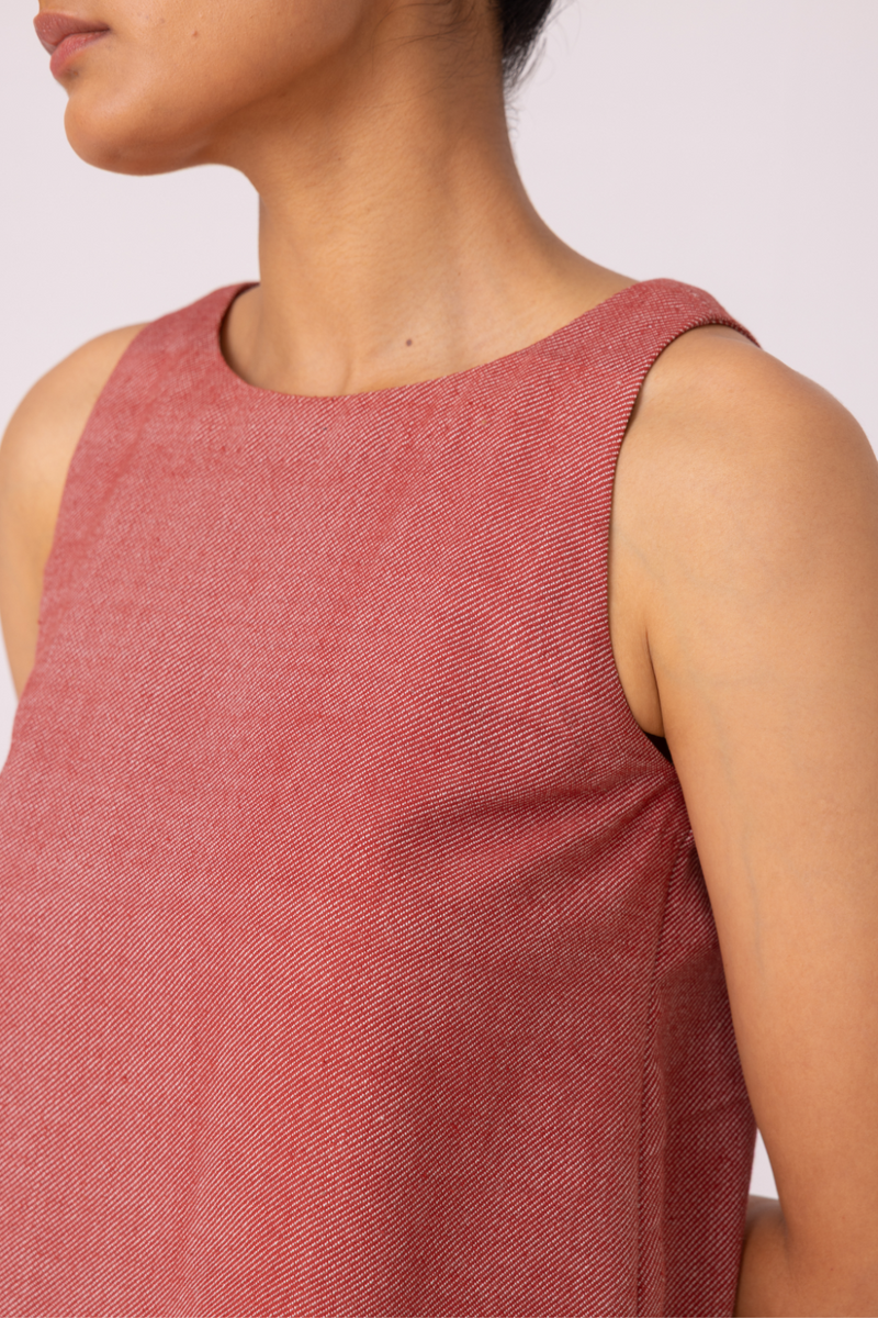 Kifli Red Handwoven Denim Top cotton by The Summer House in red color for women Worldwide