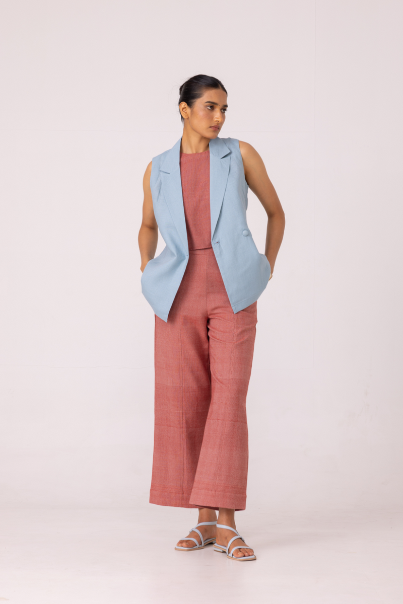 Kifli Red Handwoven Denim Top cotton by The Summer House in red color for women Worldwide