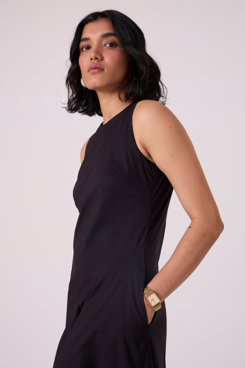 Kira Black Cotton Panelled Dress cotton by The Summer House in black color for women Worldwide