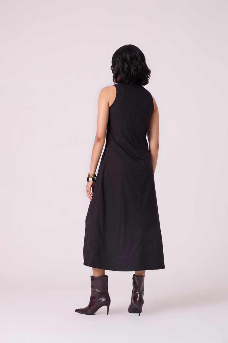 Kira Black Cotton Panelled Dress cotton by The Summer House in black color for women Worldwide