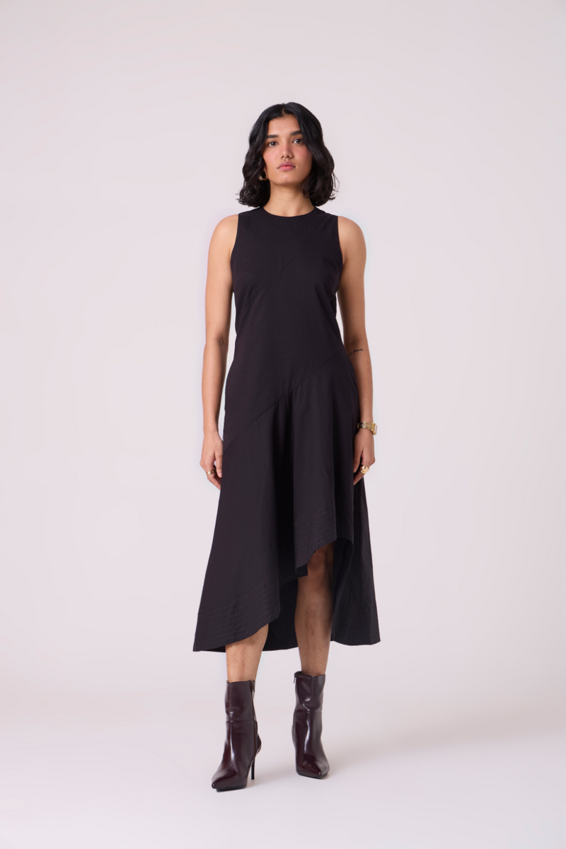 Kira Black Cotton Panelled Dress cotton by The Summer House in black color for women Worldwide