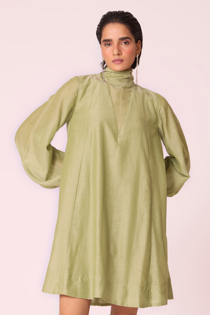 Klyuch Green Panelled Dress silk by The Summer House in green color for women Worldwide