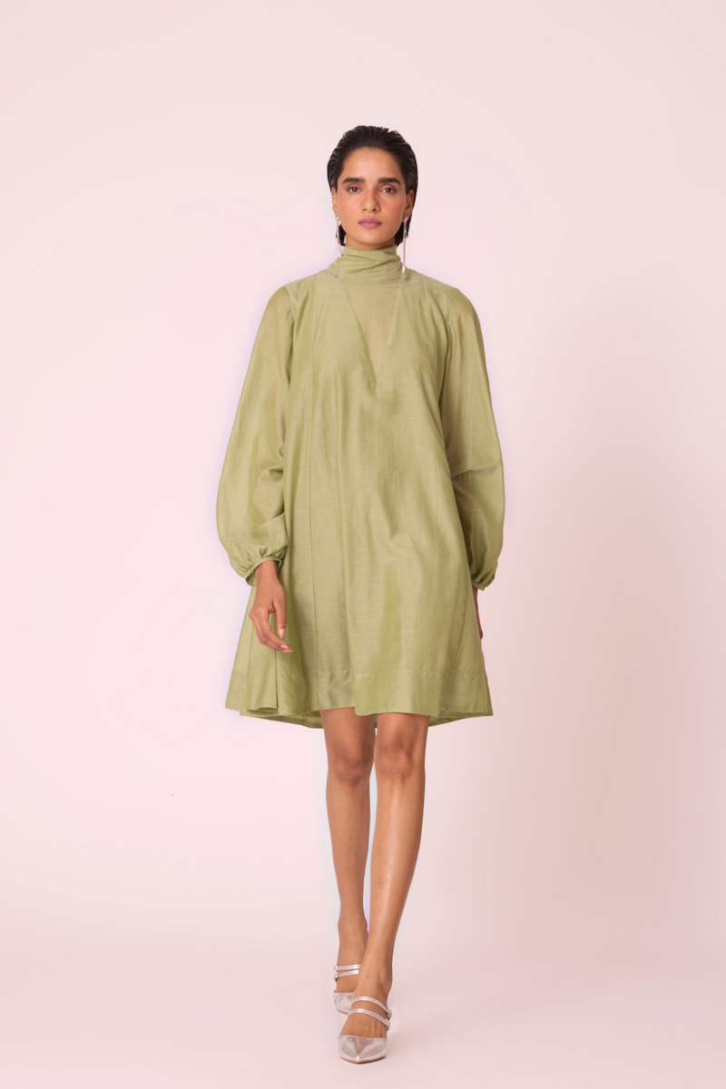 Klyuch Green Panelled Dress silk by The Summer House in green color for women Worldwide