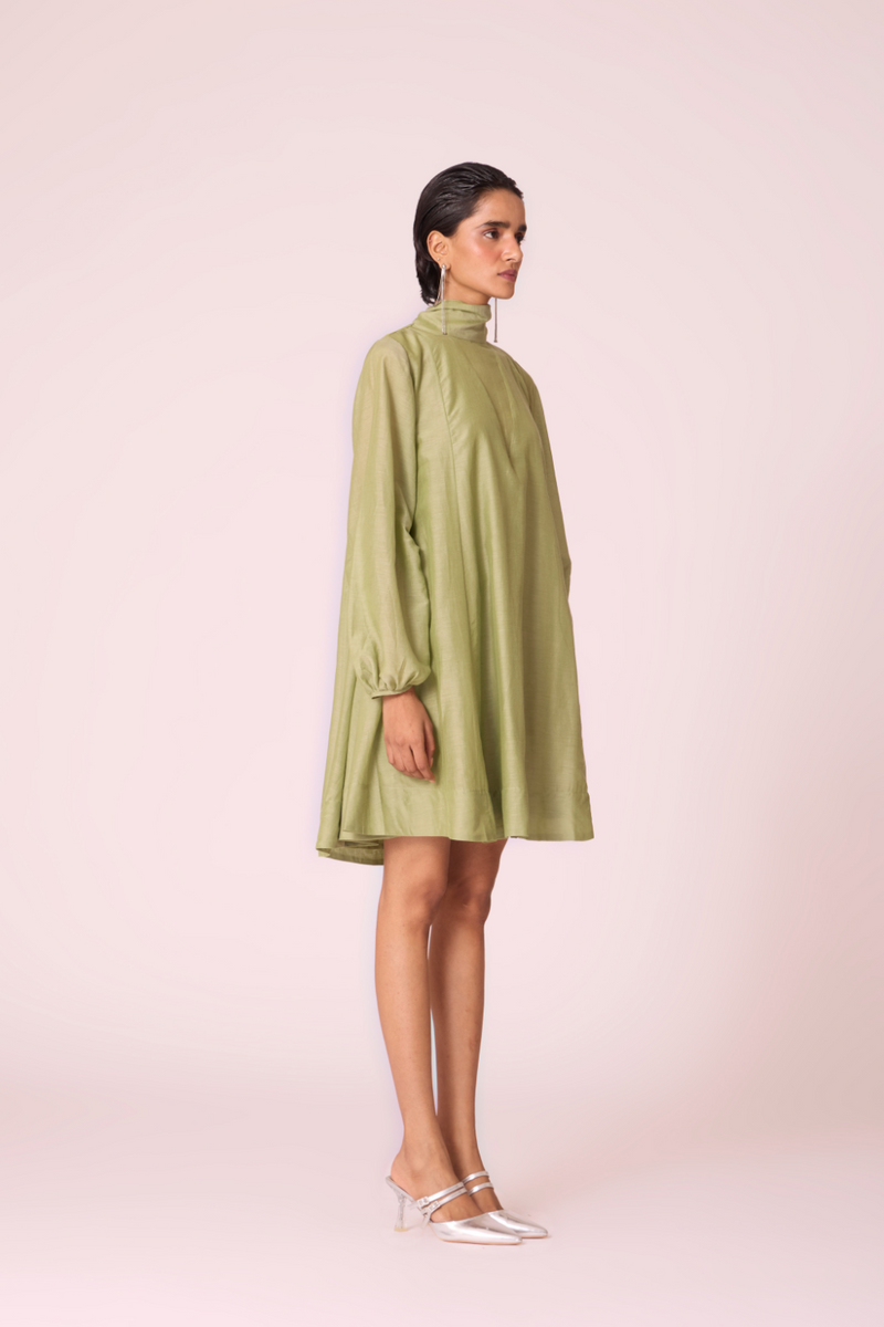 Klyuch Green Panelled Dress silk by The Summer House in green color for women Worldwide