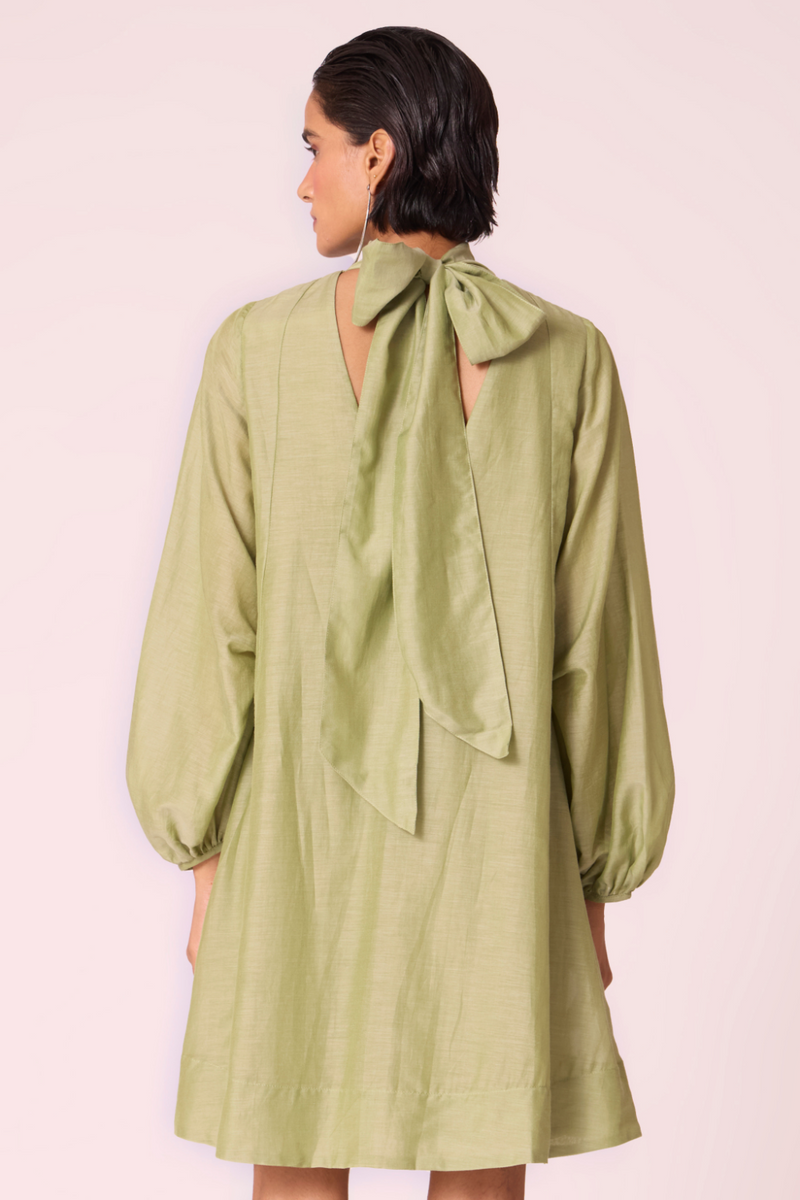 Klyuch Green Panelled Dress silk by The Summer House in green color for women Worldwide