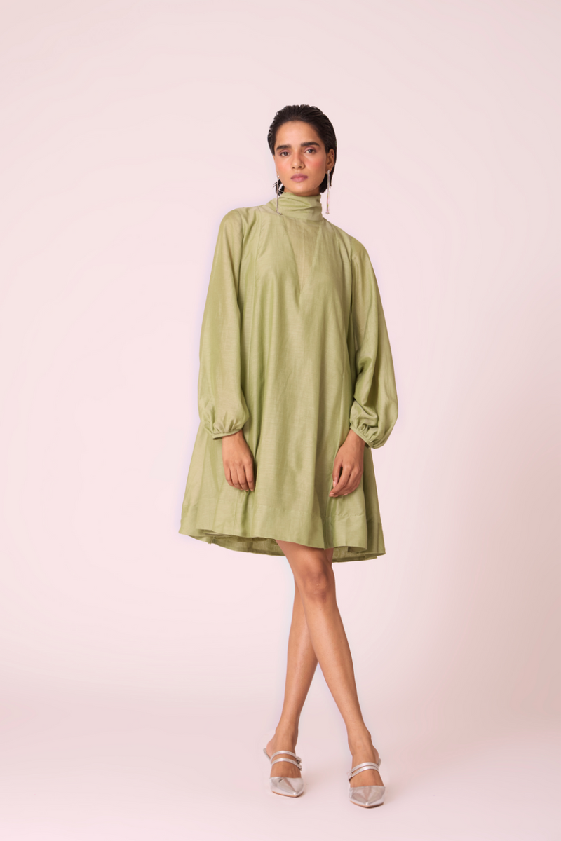 Klyuch Green Panelled Dress silk by The Summer House in green color for women Worldwide