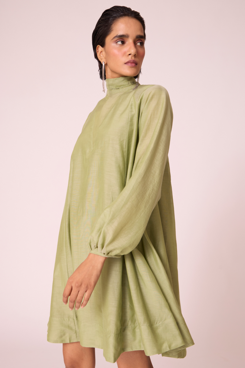 Klyuch Green Panelled Dress silk by The Summer House in green color for women Worldwide