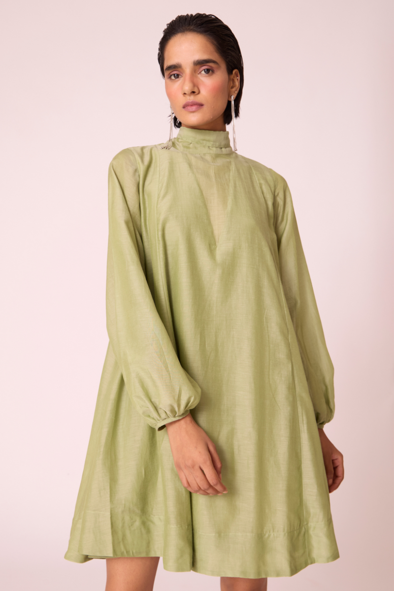 Klyuch Green Panelled Dress silk by The Summer House in green color for women Worldwide