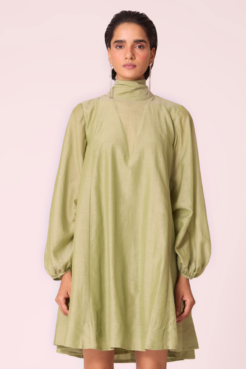 Klyuch Green Panelled Dress silk by The Summer House in green color for women Worldwide