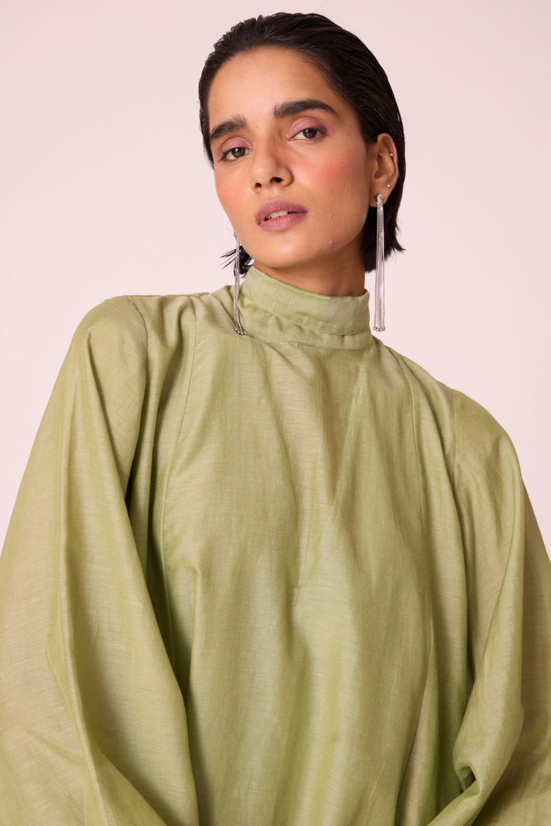 Klyuch Green Panelled Dress silk by The Summer House in green color for women Worldwide