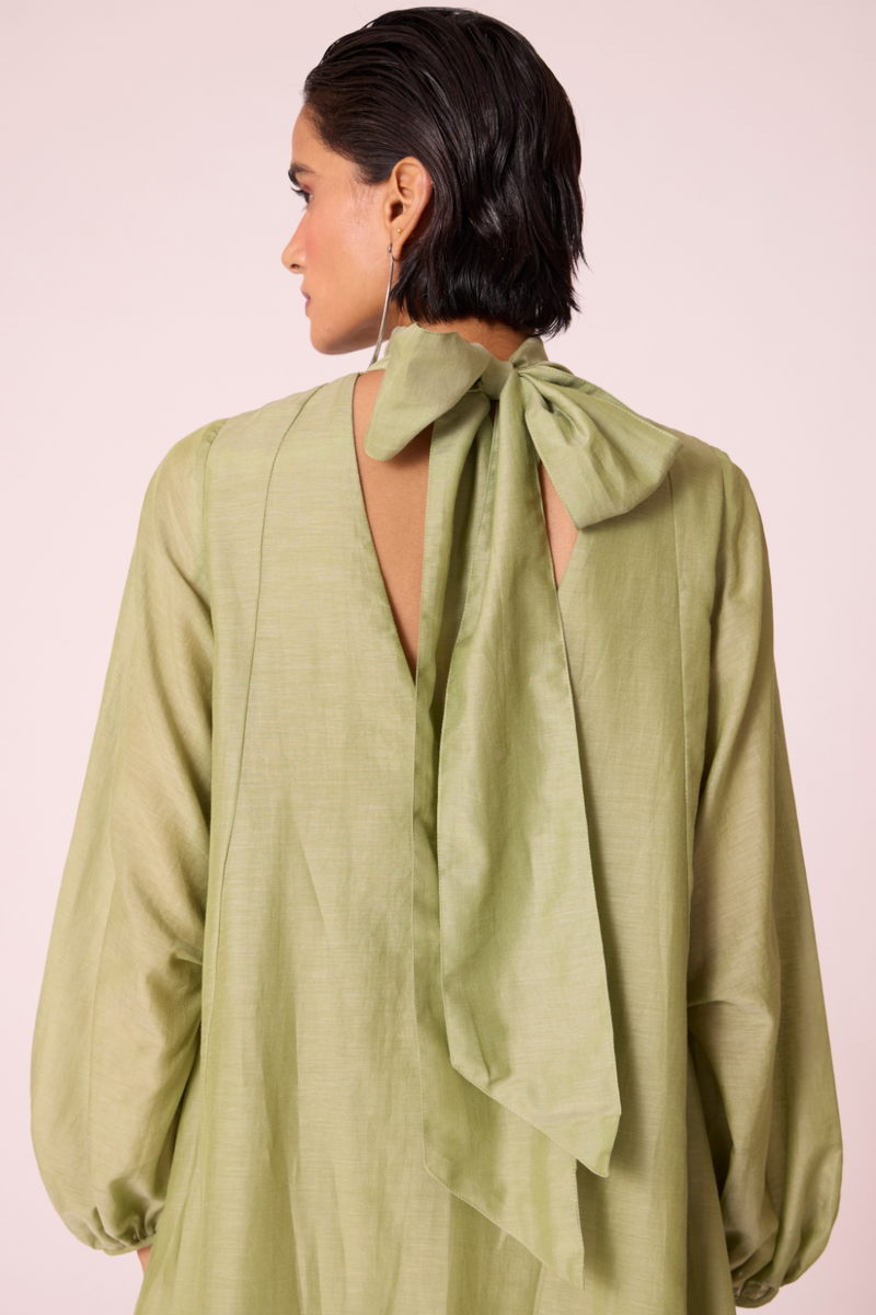 Klyuch Green Panelled Dress silk by The Summer House in green color for women Worldwide