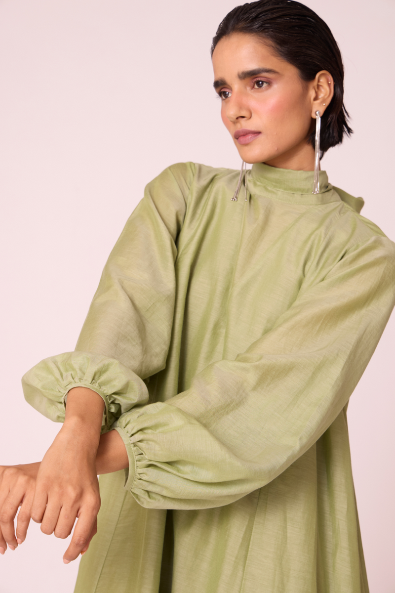 Klyuch Green Panelled Dress silk by The Summer House in green color for women Worldwide