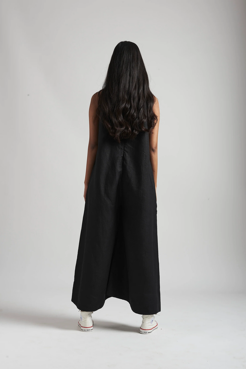 Kohl Linen Flared Jumpsuit linen by Saphed in black color for women Worldwide