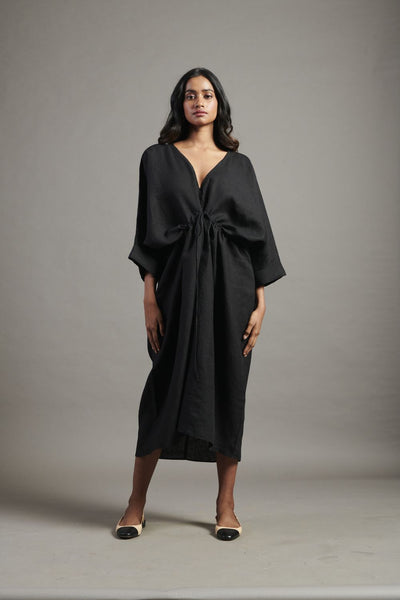 Kohl Linen Gathered Kaftan Dress