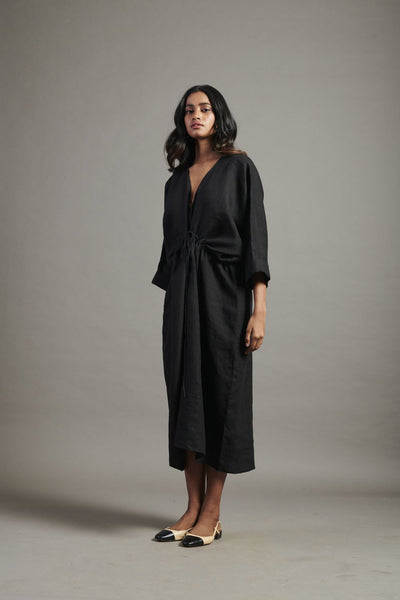 Kohl Linen Gathered Kaftan Dress