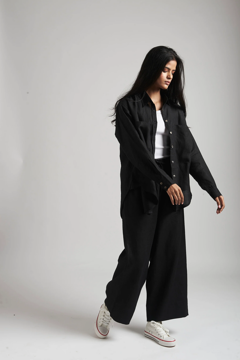 Kohl Linen Pyjama Pants linen by Saphed in black color for women Worldwide