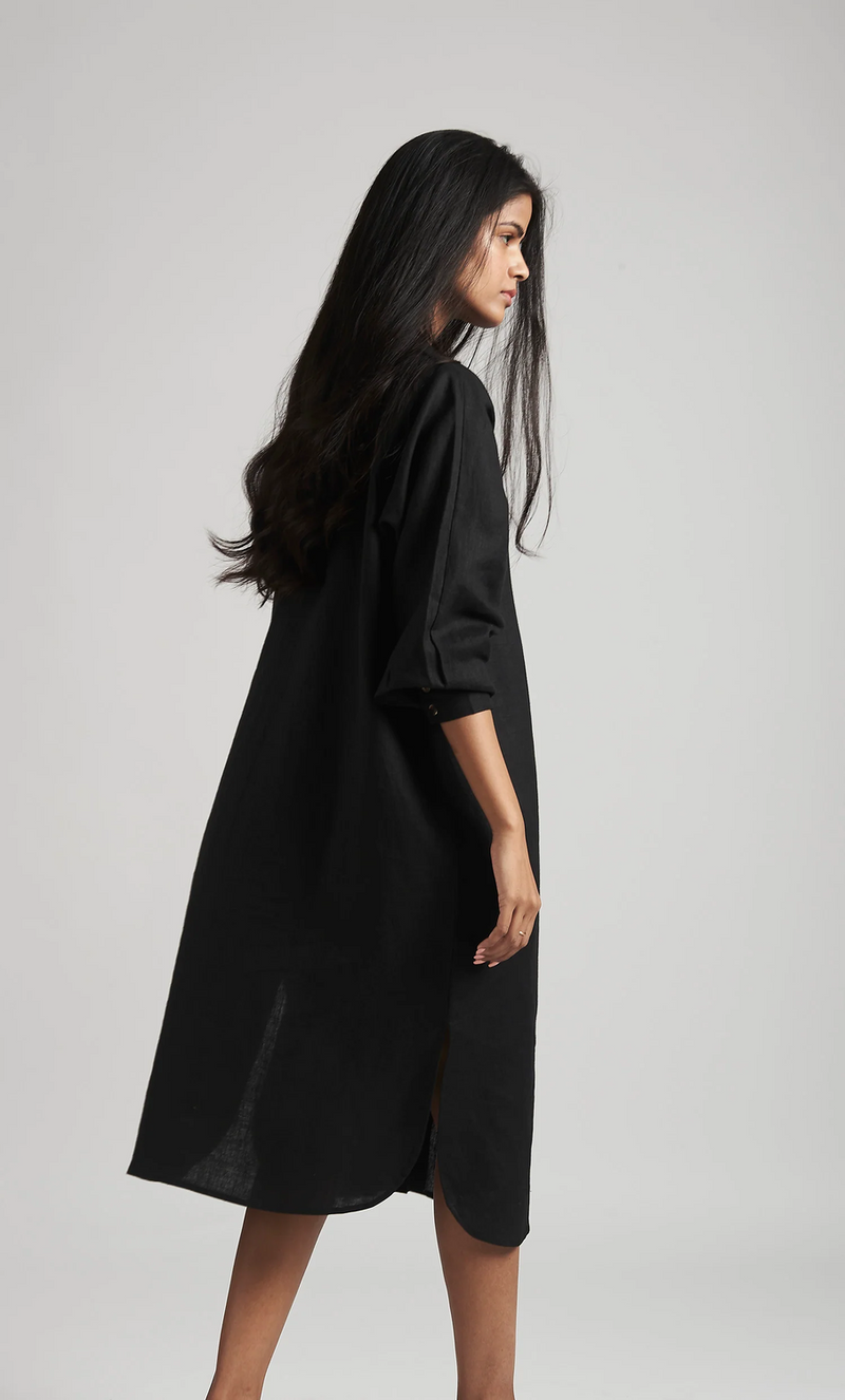 Kohl Linen Shirt Dress linen by Saphed in black color for women Worldwide