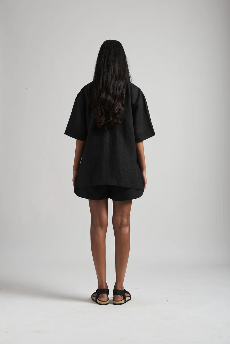 Kohl Linen Women's Shorts Set linen by Saphed in black color for women Worldwide