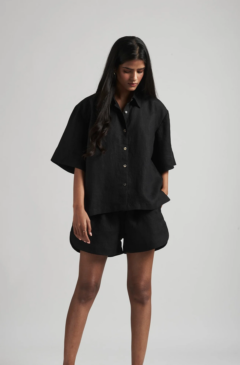 Kohl Linen Women's Shorts Set linen by Saphed in black color for women Worldwide