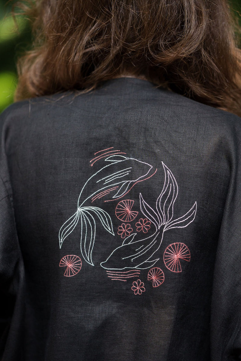 Koi Bomber linen by Zanzibar Living in black for women Worldwide