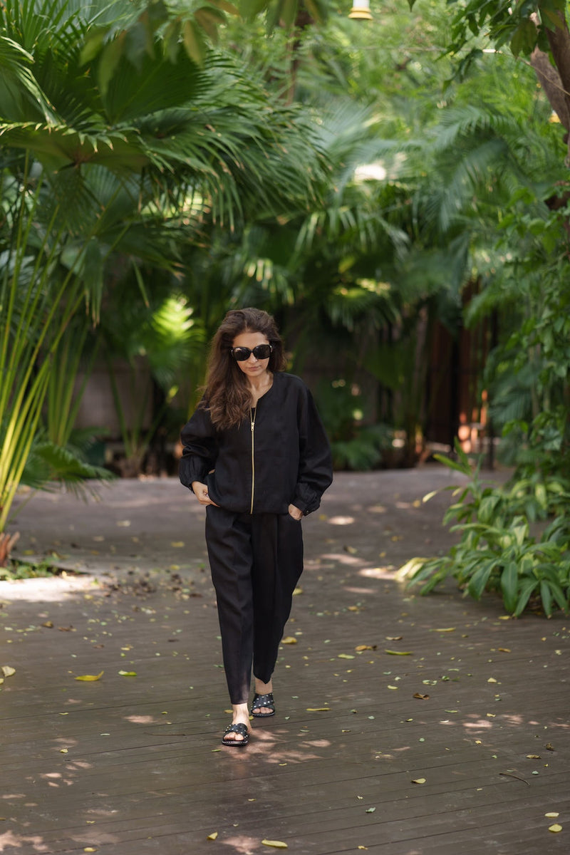 Koi Bomber linen by Zanzibar Living in black for women Worldwide
