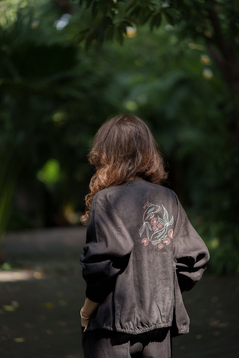 Koi Bomber linen by Zanzibar Living in black for women Worldwide