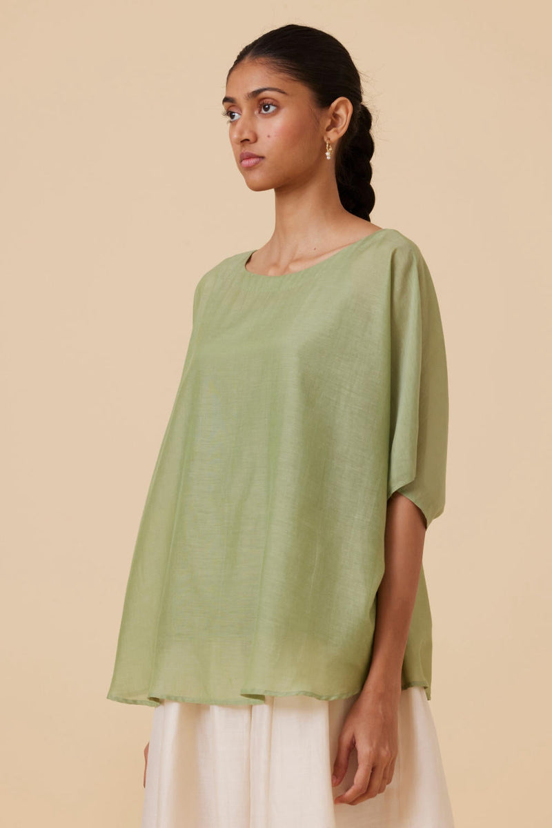 Kosh Green Cape Top silk by The Summer House in green color for women Worldwide