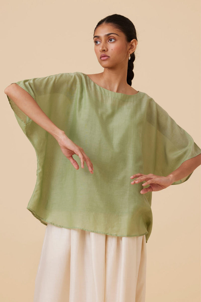 Kosh Green Cape Top silk by The Summer House in green color for women Worldwide