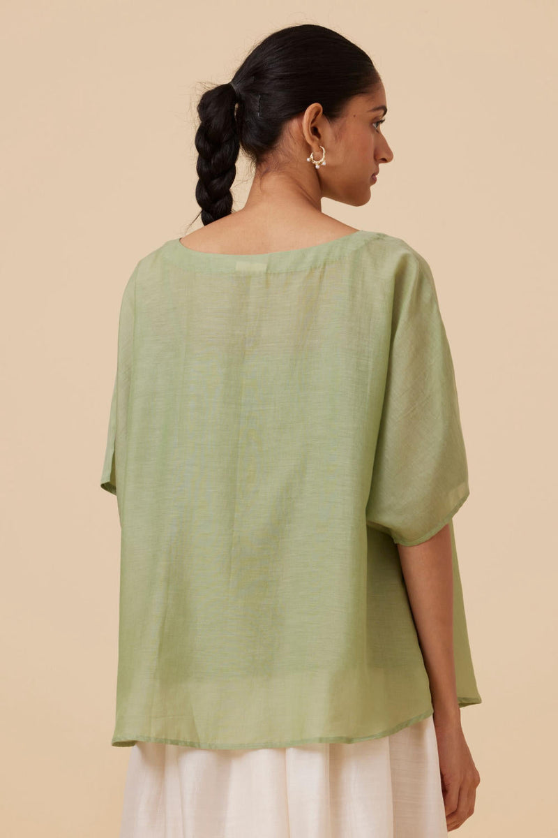 Kosh Green Cape Top silk by The Summer House in green color for women Worldwide