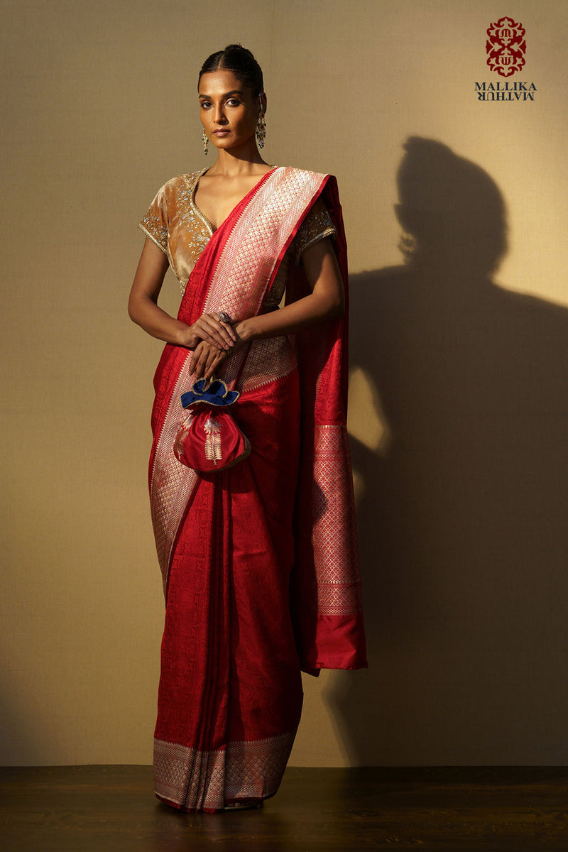 Koti velvet beige gold embroidered by Mallika Mathur in gold color for women Worldwide