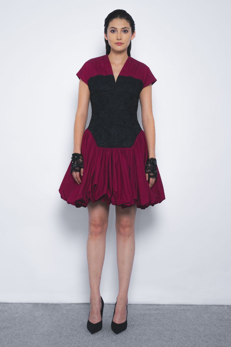 Kumuda Dress - Black and Magenta cotton by Leh Studios in multi color for women Worldwide