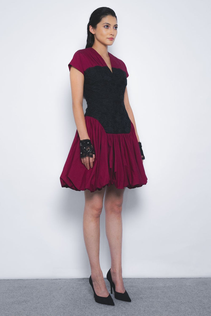 Kumuda Dress - Black and Magenta cotton by Leh Studios in multi color for women Worldwide