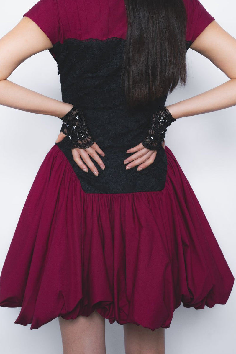 Kumuda Dress - Black and Magenta cotton by Leh Studios in multi color for women Worldwide