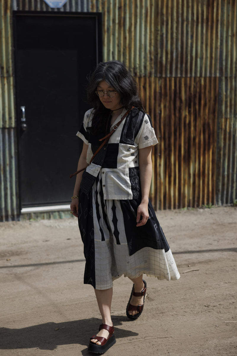 Boro shirt in black and white 100% cotton by World of Crow in black color for women Worldwide