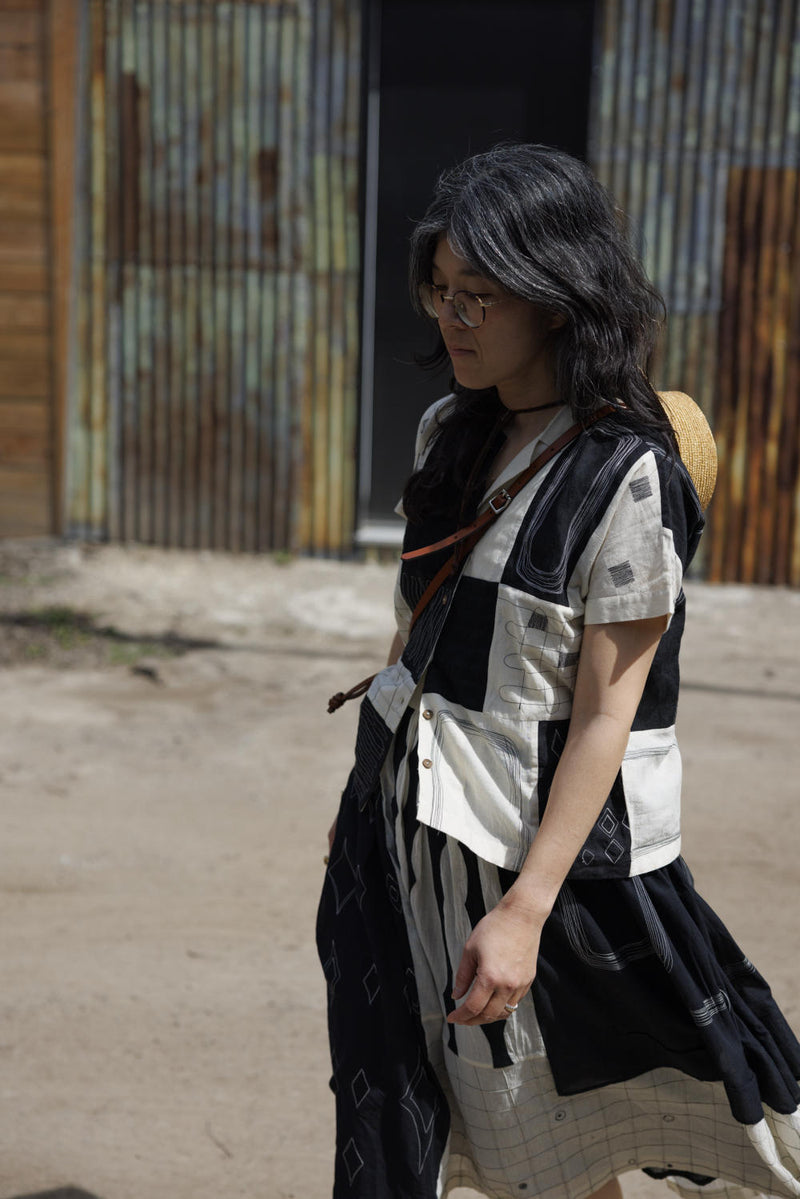 Boro shirt in black and white 100% cotton by World of Crow in black color for women Worldwide