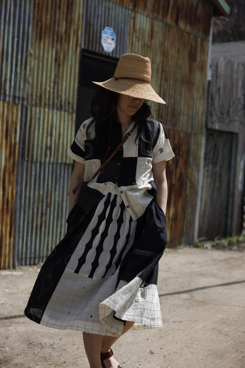 Boro shirt in black and white 100% cotton by World of Crow in black color for women Worldwide