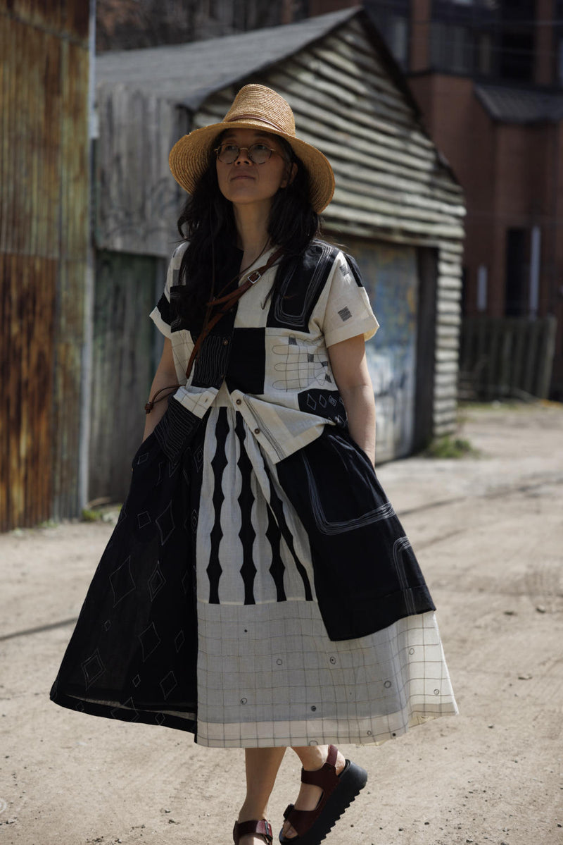 Boro shirt in black and white 100% cotton by World of Crow in black color for women Worldwide