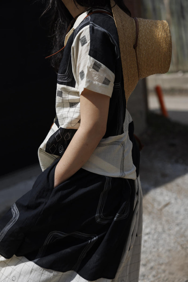 Boro shirt in black and white 100% cotton by World of Crow in black color for women Worldwide