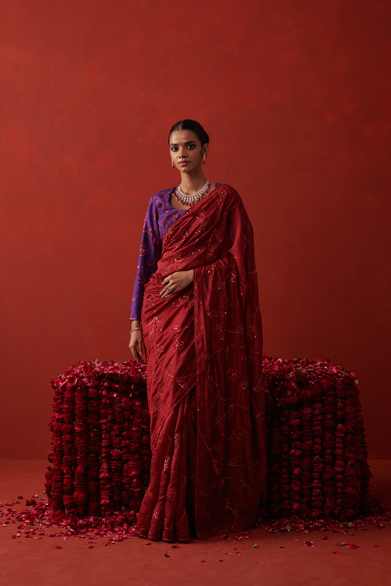 LAAL ISHQ SAREE chiffon by Rashika Mittal in red color for women Worldwide