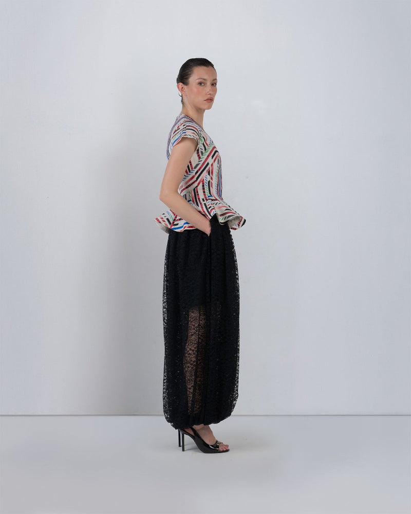 LACE BALLOON PANTS - Black pant/trouser by Leh Studios in black for women Worldwide