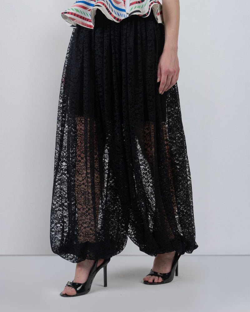 LACE BALLOON PANTS - Black pant/trouser by Leh Studios in black for women Worldwide