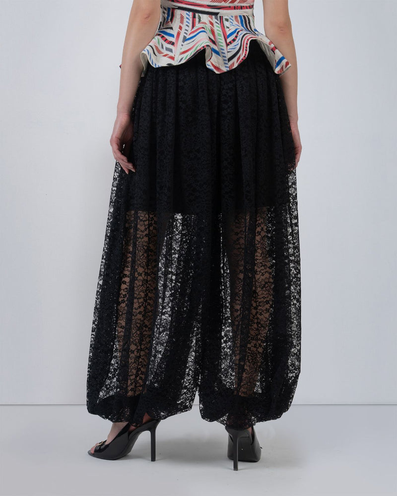 LACE BALLOON PANTS - Black pant/trouser by Leh Studios in black for women Worldwide