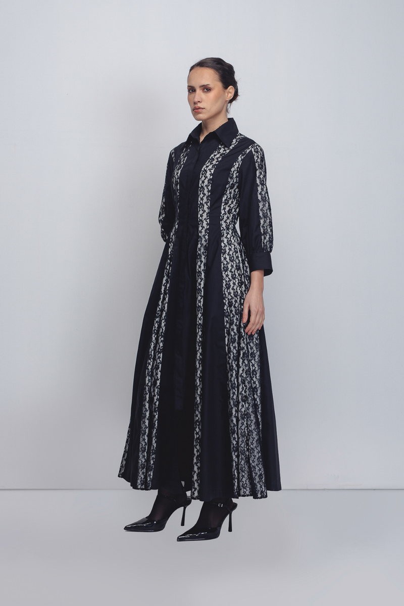 Lace Panelled Dress - Black cotton by Leh Studios in black color for women Worldwide