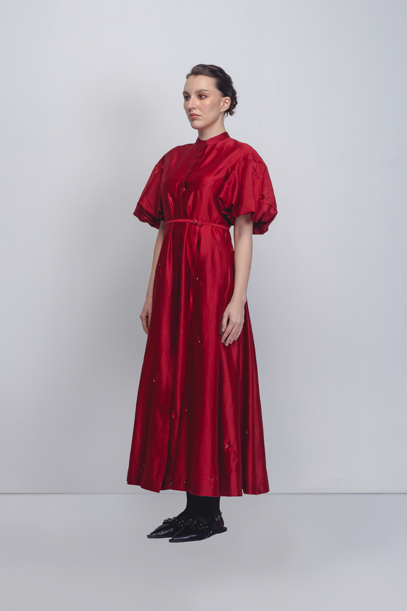 Lara Dress - Red cotton by Leh Studios in red color for women Worldwide