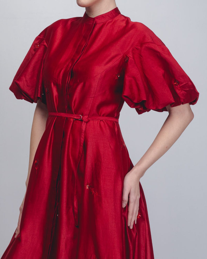 Lara Dress - Red cotton by Leh Studios in red color for women Worldwide