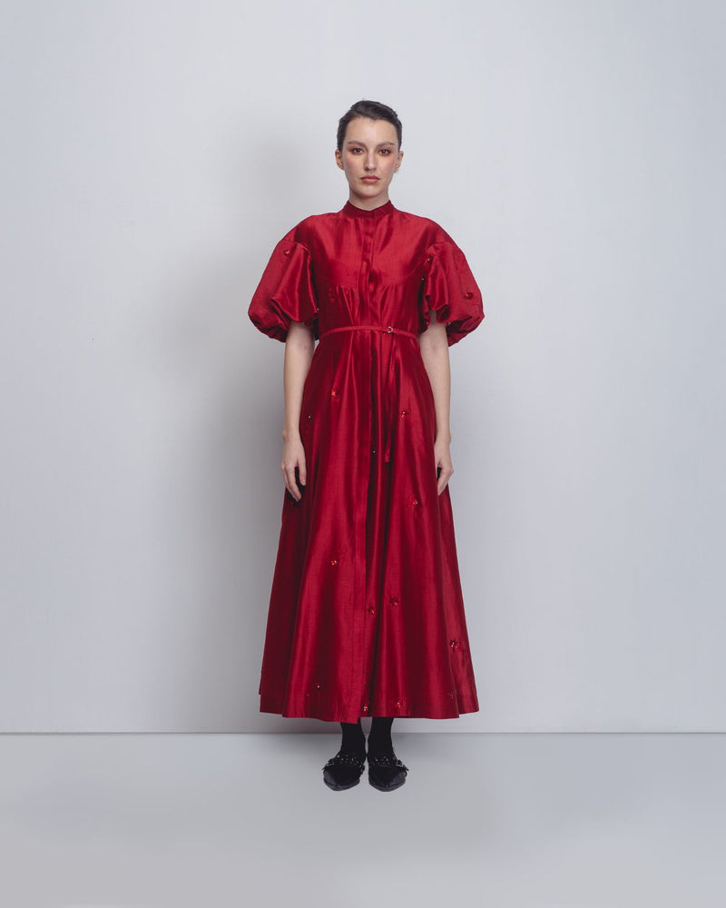 Lara Dress - Red cotton by Leh Studios in red color for women Worldwide