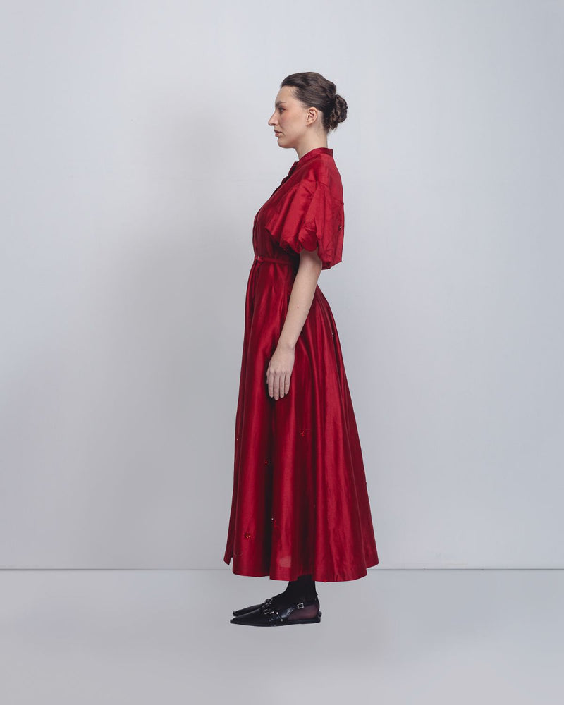 Lara Dress - Red cotton by Leh Studios in red color for women Worldwide