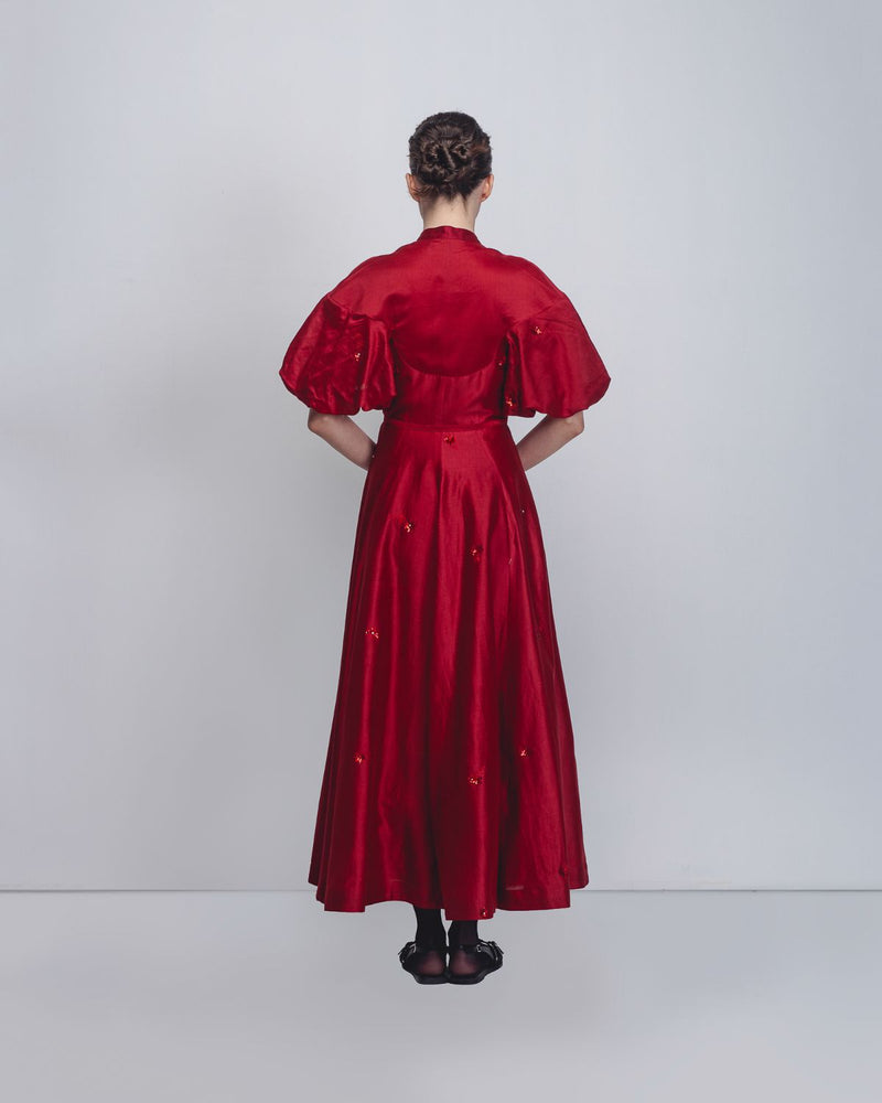 Lara Dress - Red cotton by Leh Studios in red color for women Worldwide