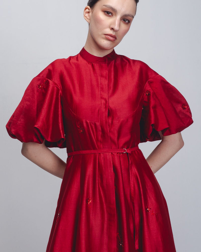 Lara Dress - Red cotton by Leh Studios in red color for women Worldwide